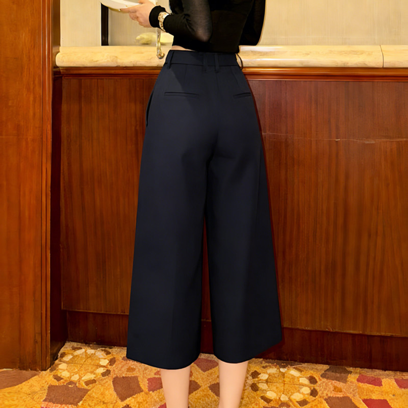 欧货高端定制藏蓝色大码阔腿裤女2026早春新款极简慵懒风休闲裤子,女装/女士精品,大码裤装,淘宝优惠券,粉丝福利购,淘宝优惠卷