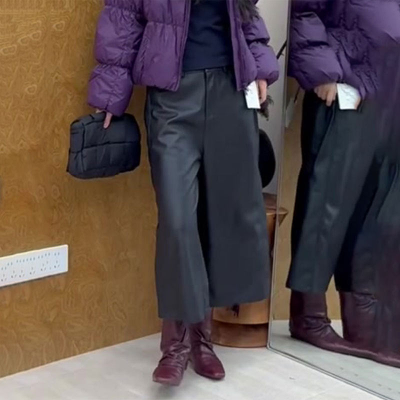 欧货高端定制黑色大码阔腿皮裤女