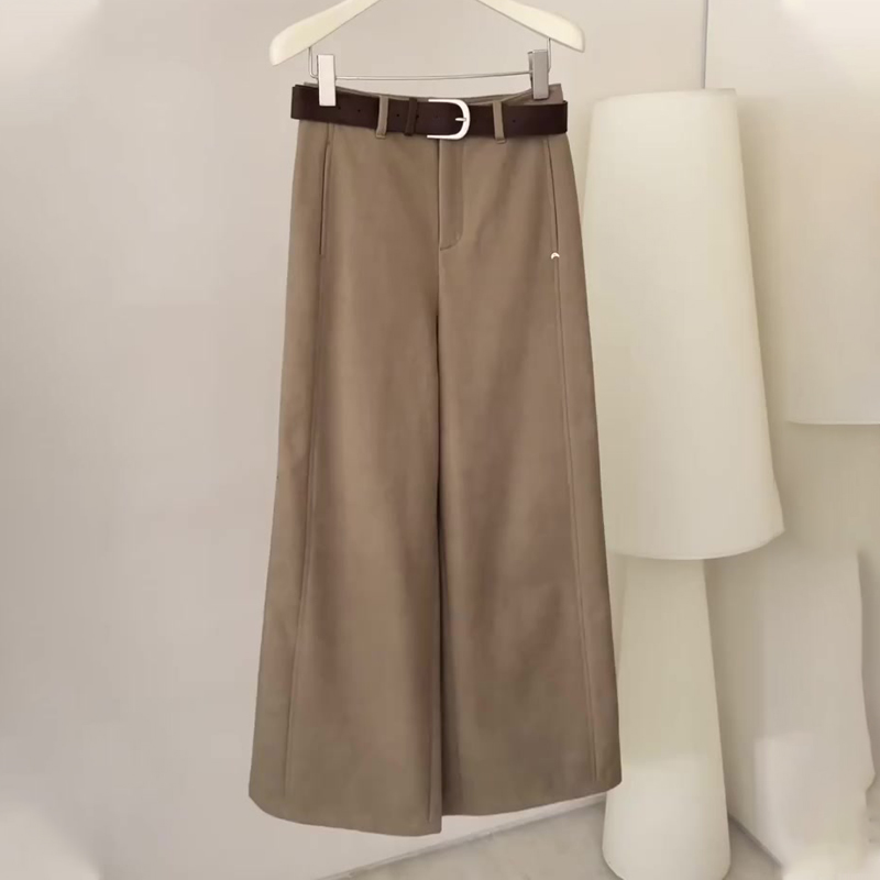欧货高端定制卡其色大码阔腿裤女