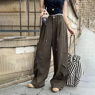 阔腿裤 裤 女2026夏季 压褶休闲风工装 子 新款 欧货高端定制棕褐色大码