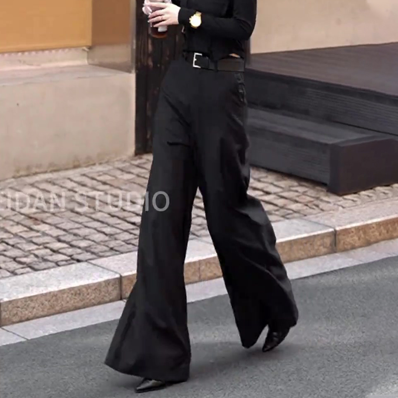 欧货高端定制黑色大码阔腿西装裤