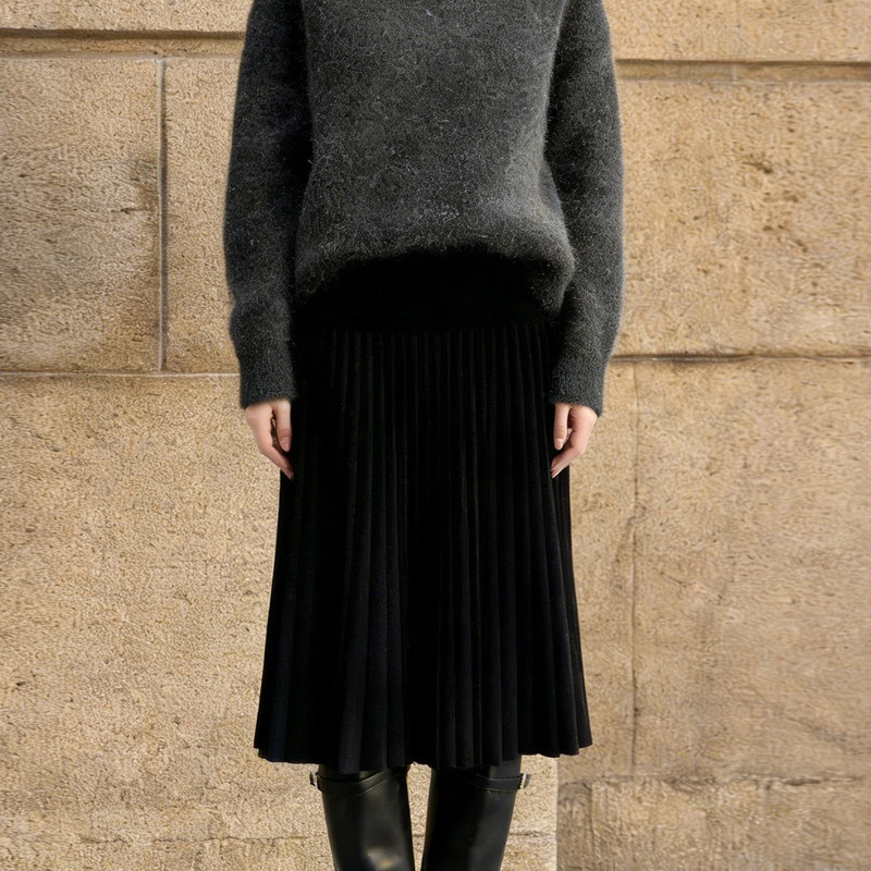 欧货高端定制黑色毛呢大码半身裙女2026早春新款鞠婧祎轻熟风琴裙,女装/女士精品,大码半身裙,淘宝优惠券,粉丝福利购,淘宝优惠卷