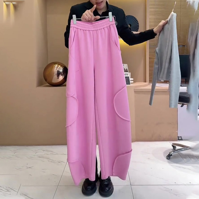 欧货高端定制樱花粉色大码阔腿卫裤女2025冬季新款加厚慵懒弯刀裤,女装/女士精品,大码裤装,淘宝优惠券,粉丝福利购,淘宝优惠卷