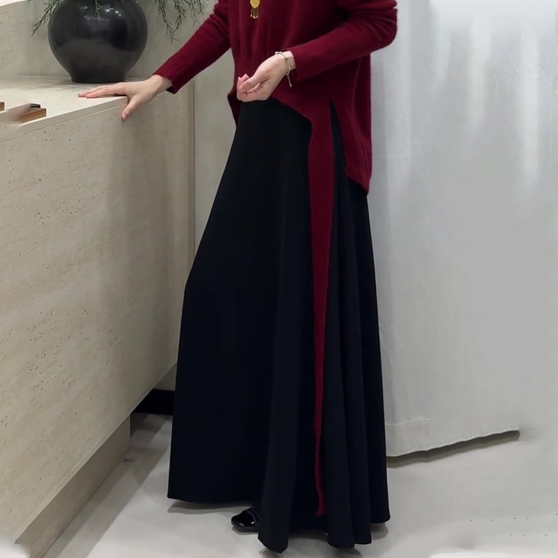 欧货高端定制黑色毛呢大码半身裙