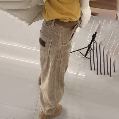 欧货高端定制卡其色灯芯绒阔腿裤