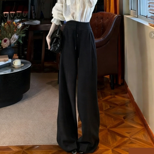 欧货高端定制黑色毛呢大码阔腿裤