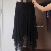 欧货高端黑色不规则蕾丝麂皮绒半身裙2025秋季 新款 高级感定制裙子