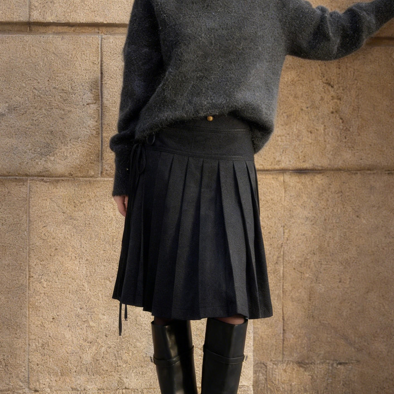 欧货高端定制黑色毛呢大码半身裙女2026早春新款高腰减龄百褶裙子,女装/女士精品,大码半身裙,淘宝优惠券,粉丝福利购,淘宝优惠卷