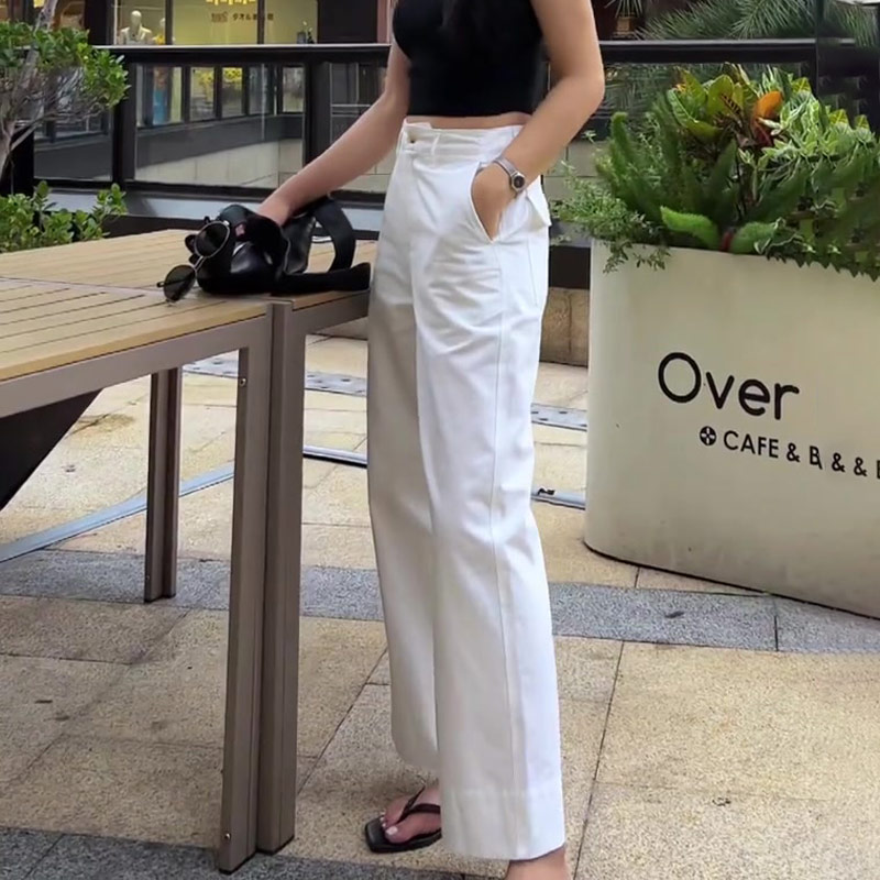 白色休闲亚麻阔腿裤女2025夏季薄款显瘦简约百搭减龄潮流直筒裤子