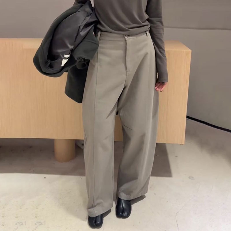 欧货高端定制卡其色大码阔腿裤女