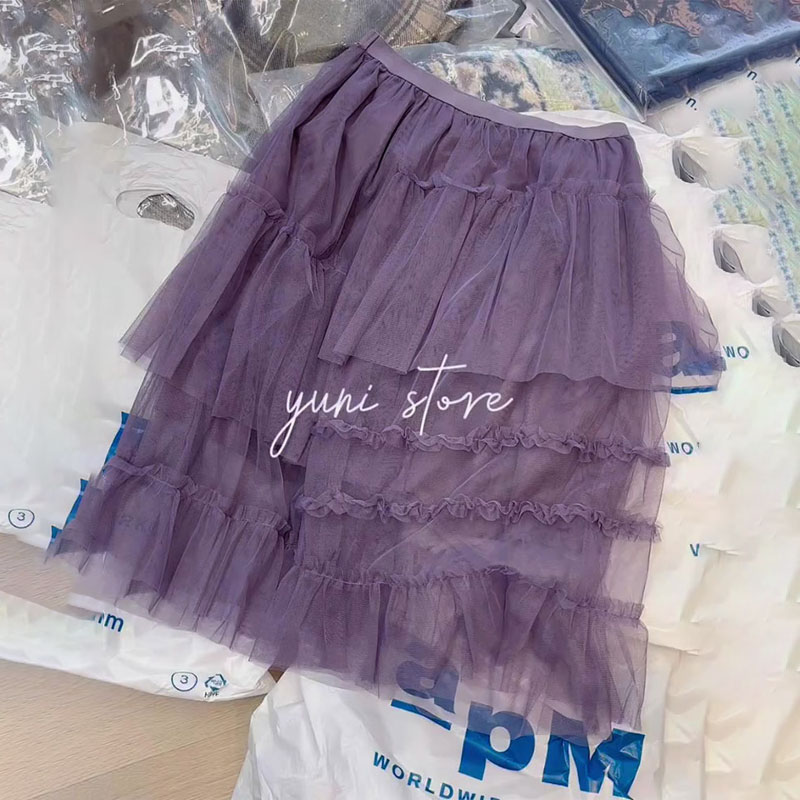 欧货高端定制紫色大码半身纱裙女