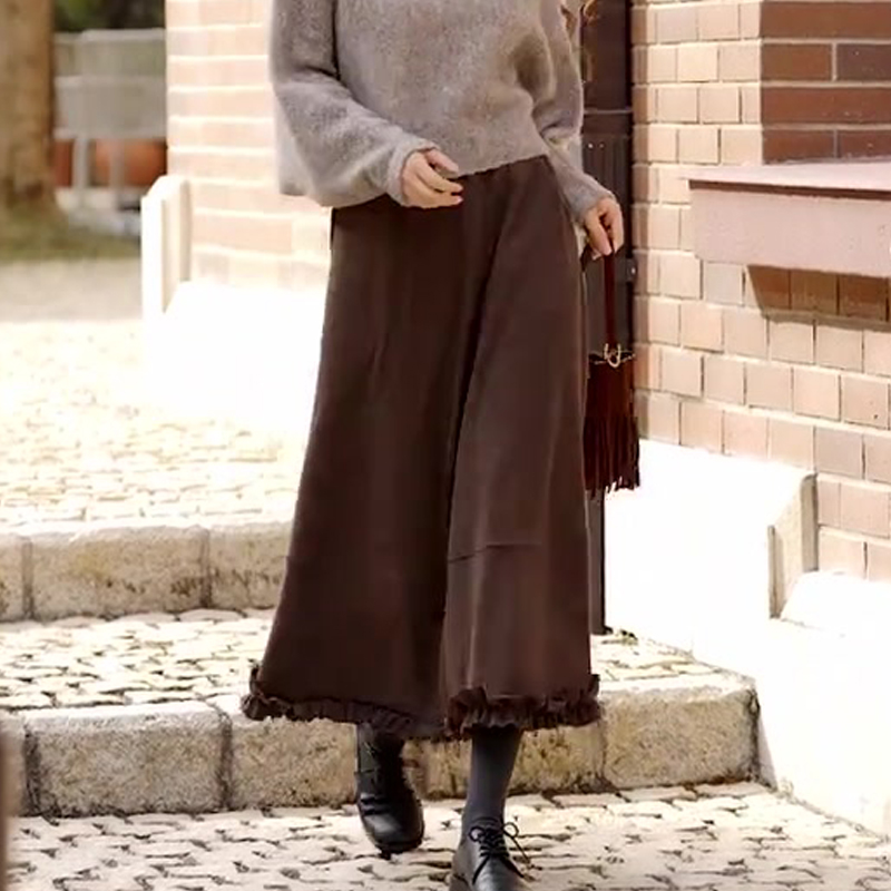 欧货高端定制棕色毛呢大码半身裙