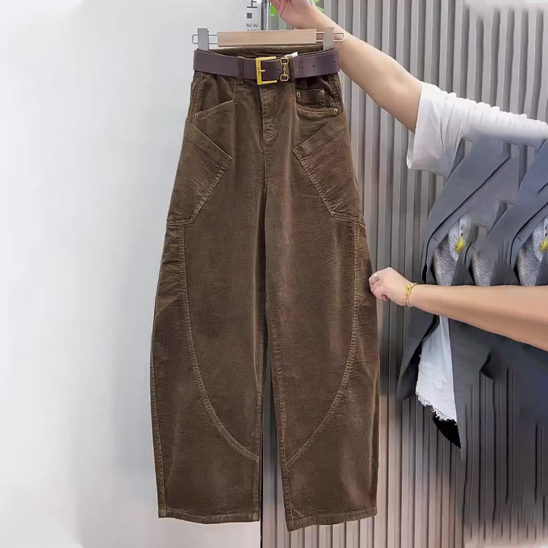 欧货高端定制棕色灯芯绒工装裤女