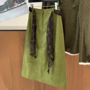 高腰显瘦定制a字裙 新款 欧货高端绿色复古小众大码 半身裙2025秋季