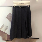 新款 欧货高端定制深灰色毛呢大码 半身裙女2025冬季 加厚百搭百褶裙