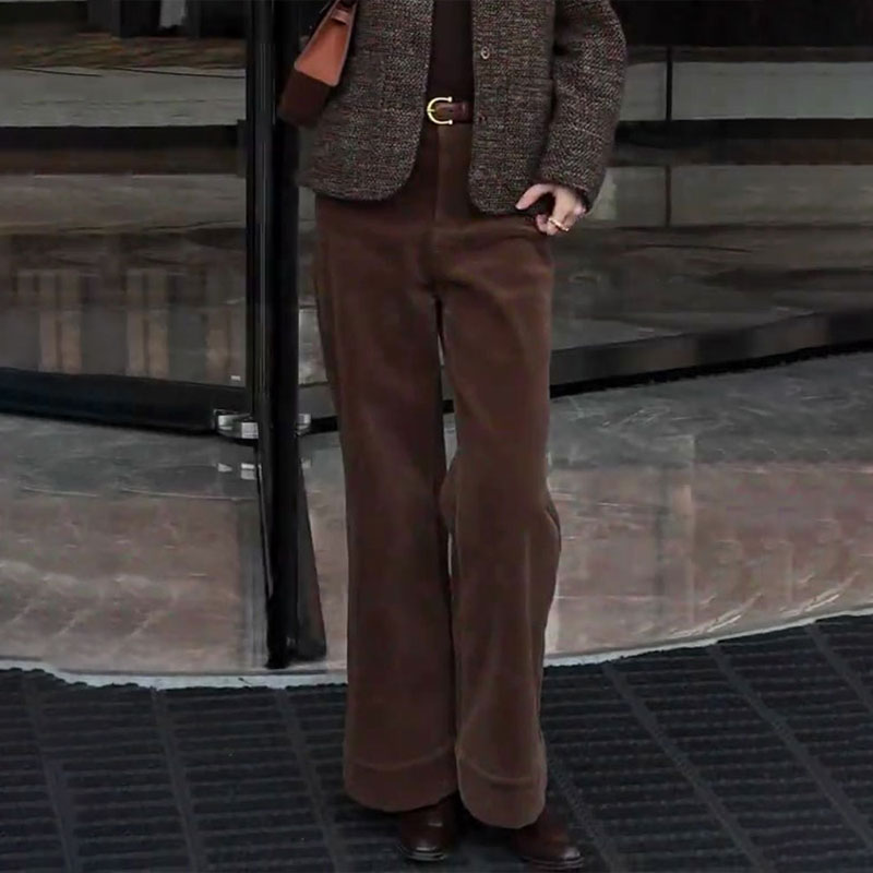 高端定制棕色灯芯绒大码阔腿裤女