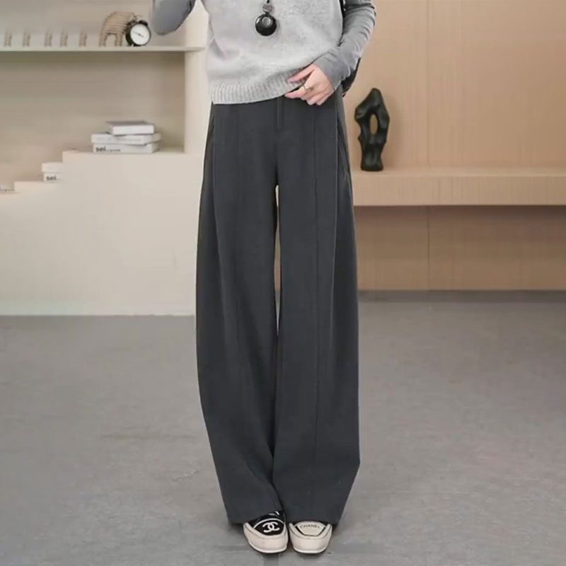高端定制灰色毛呢大码阔腿裤女