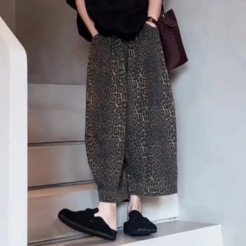 高定豹纹九分阔腿裤女2026春季