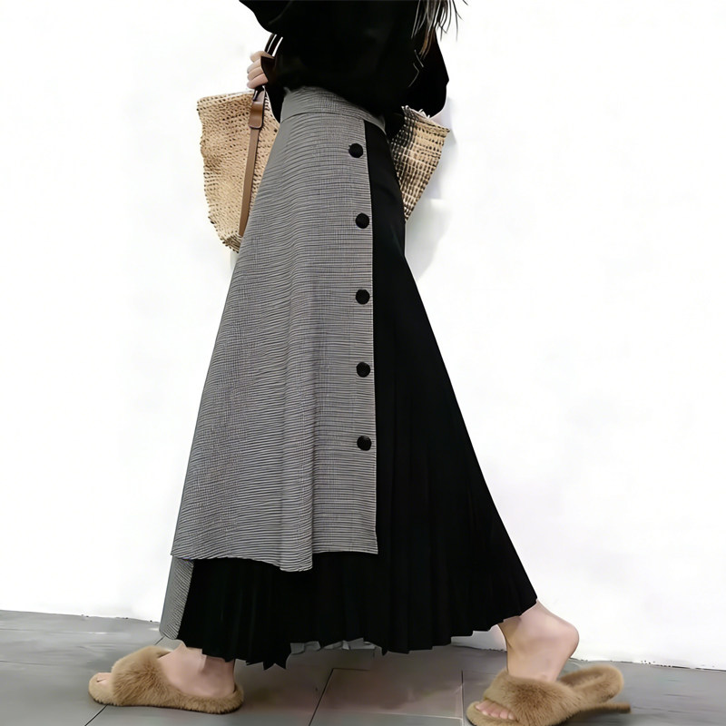 欧货高端黑灰色拼接定制大码半身裙女2026早春新款轻熟风大摆裙子,女装/女士精品,大码半身裙,淘宝优惠券,粉丝福利购,淘宝优惠卷