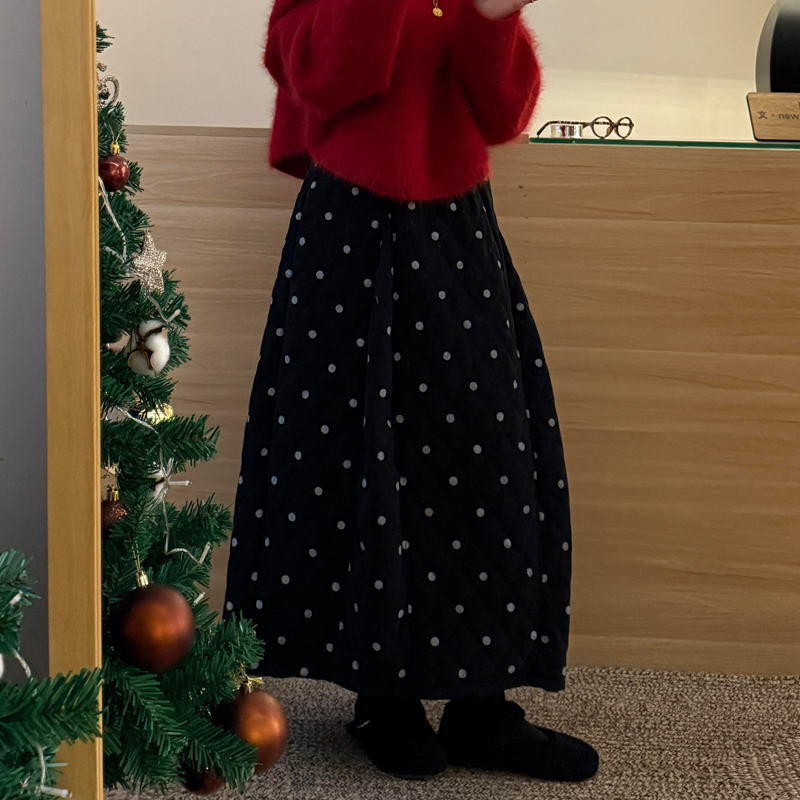 欧货高端定制黑色波点大码半身裙