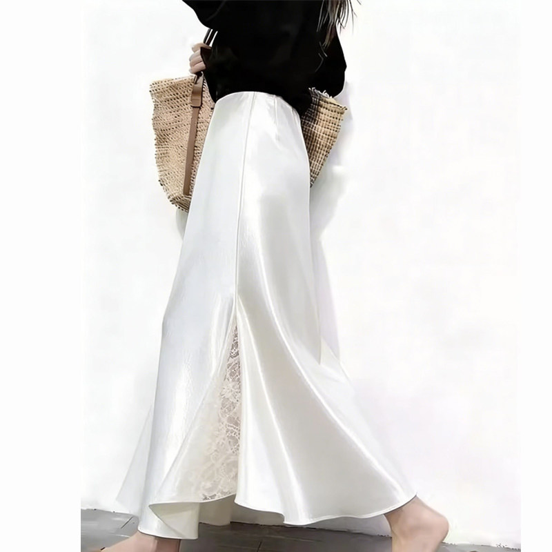 欧货高端定制白色缎面大码半身裙女2026早春新款轻熟蕾丝边大摆裙,女装/女士精品,大码半身裙,淘宝优惠券,粉丝福利购,淘宝优惠卷