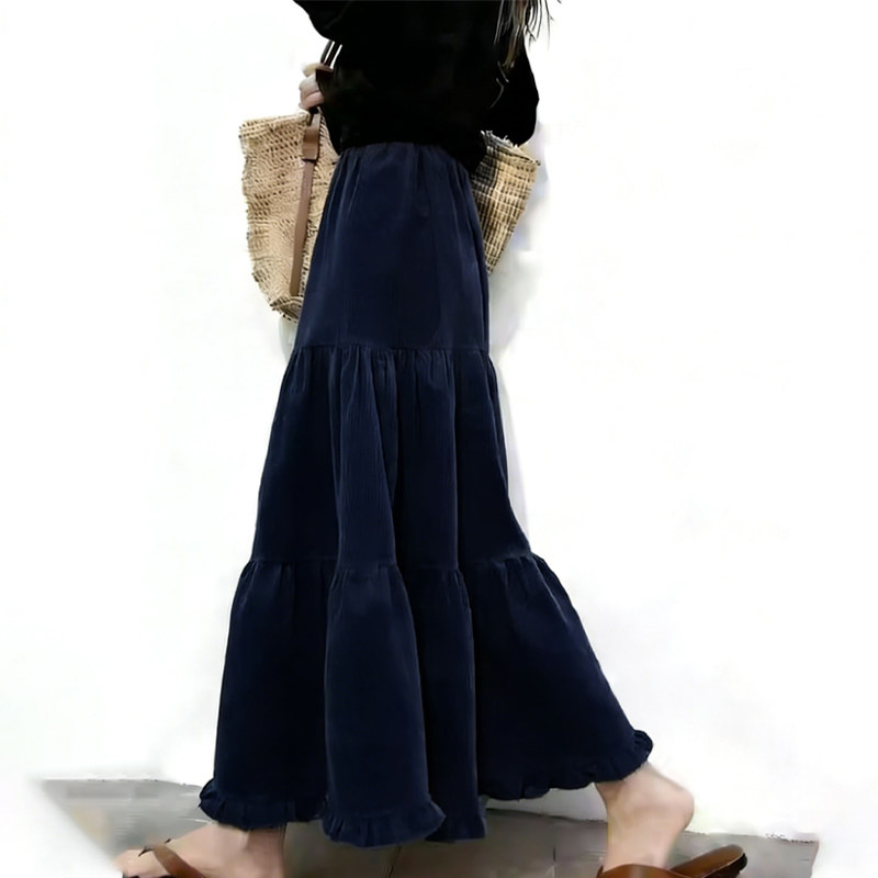 欧货高端定制深蓝色灯芯绒大码半身裙女2026早春新款轻熟大摆裙子,女装/女士精品,大码半身裙,淘宝优惠券,粉丝福利购,淘宝优惠卷
