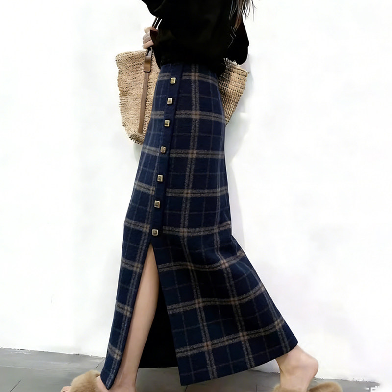 欧货高端定制深蓝色毛呢大码半身裙女2026早春新款纽扣轻熟A字裙,女装/女士精品,大码半身裙,淘宝优惠券,粉丝福利购,淘宝优惠卷