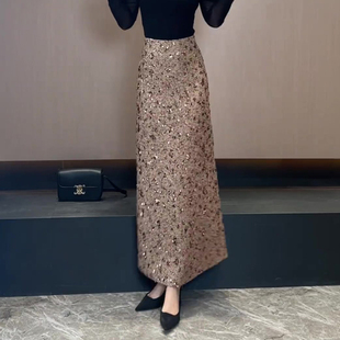 香槟色大码高腰亮闪闪半身裙女2025年春季新款时髦洋气轻熟包臀裙