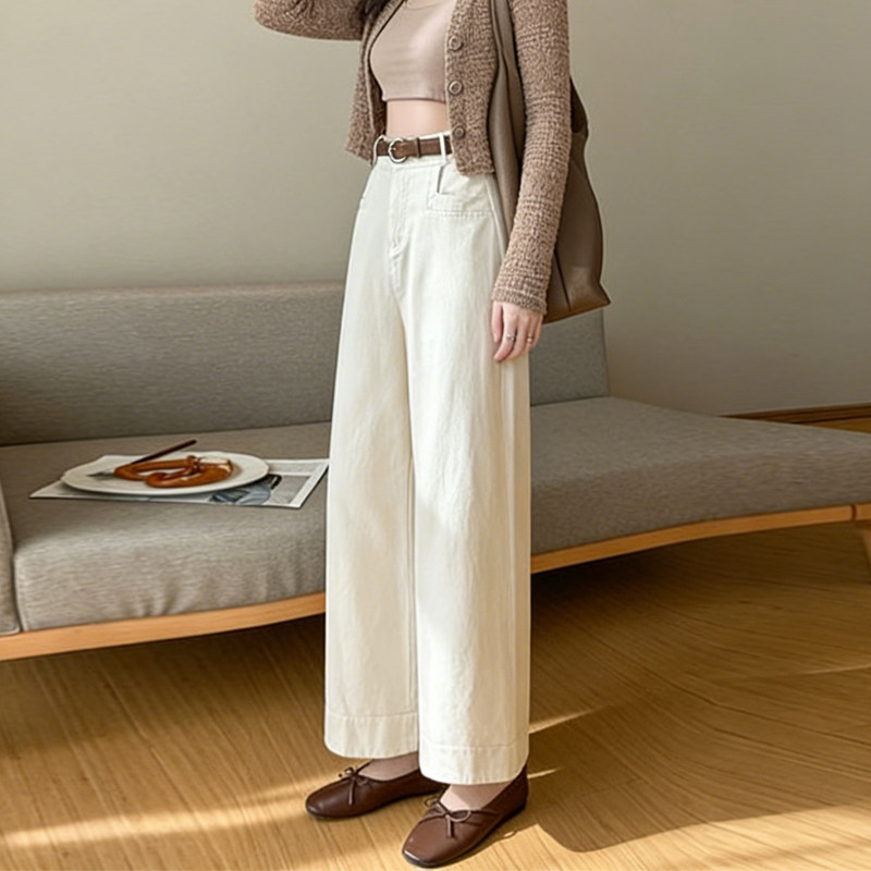 欧货高端定制米白色大码阔腿裤女2026早春新款慵懒风休闲直筒裤子,女装/女士精品,大码裤装,淘宝优惠券,粉丝福利购,淘宝优惠卷