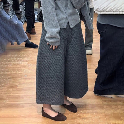 欧货高端定制灰色大码阔腿棉裤女