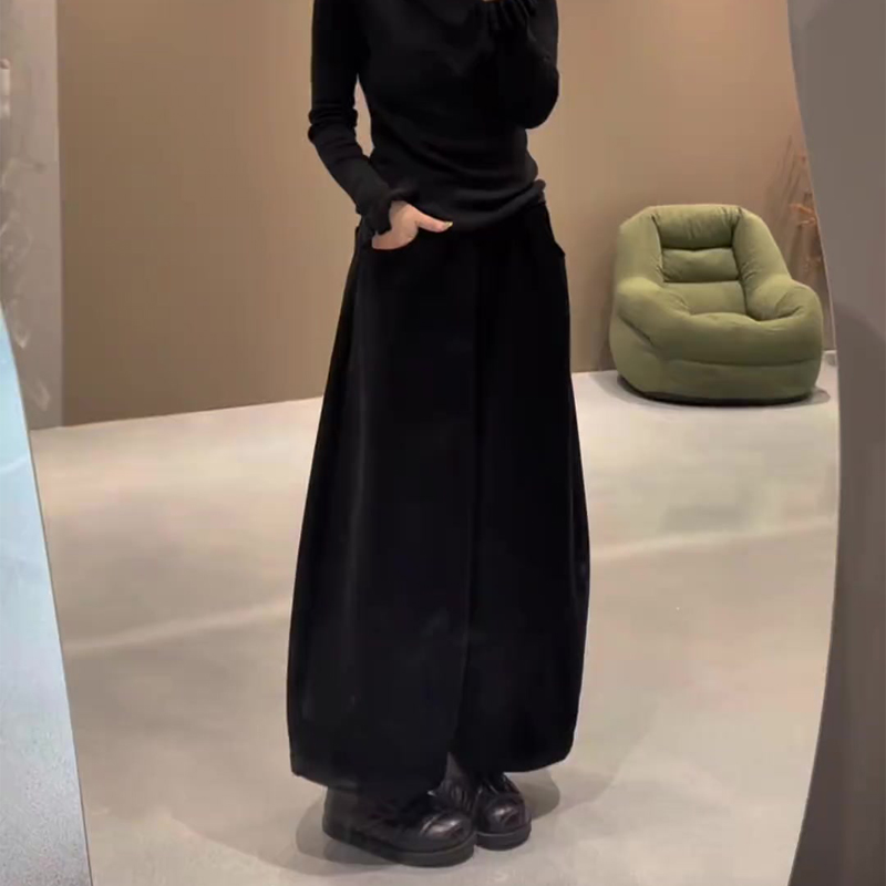 欧货高端定制黑色毛呢大码阔腿裤