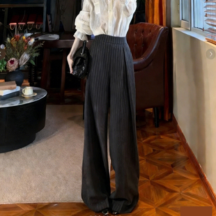 阔腿裤 裤 女2025冬季 加厚垂感西装 新款 欧货高端定制深灰色条纹大码