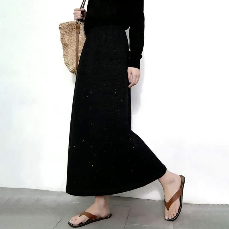 高端定制黑色亮片大码半身裙女