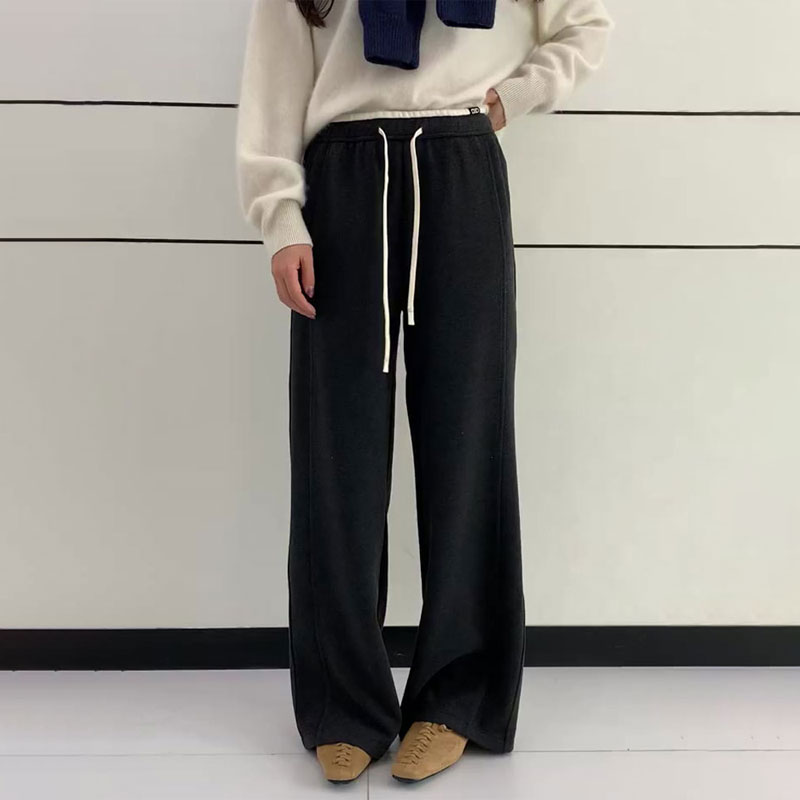 高端定制黑色毛呢大码阔腿裤女