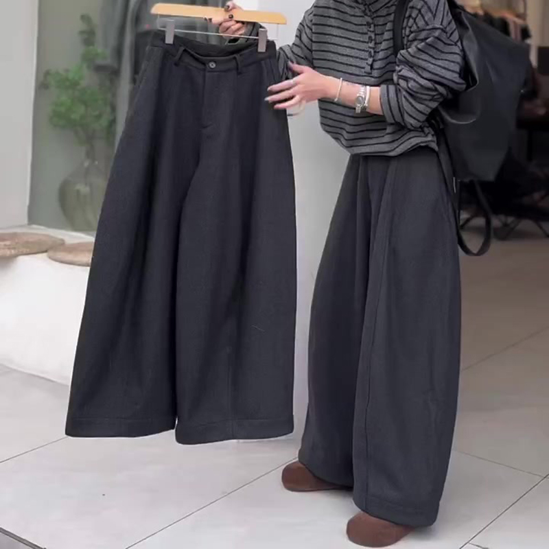 欧货高端定制灰色毛呢大码阔腿裤