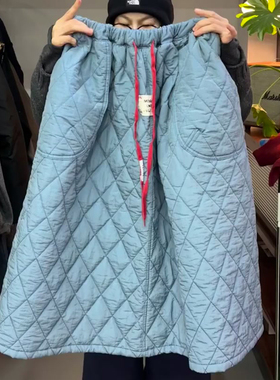 欧货高端定制浅蓝色菱格大码半身裙女2026早春新款减龄花苞棉裙子