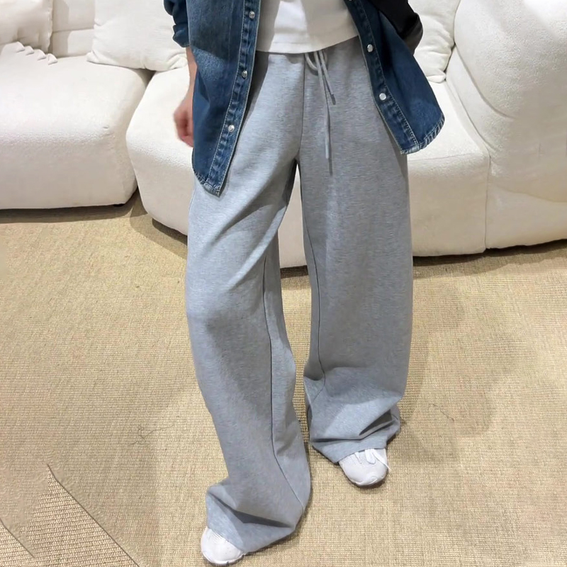 欧货高端定制浅灰色大码阔腿卫裤