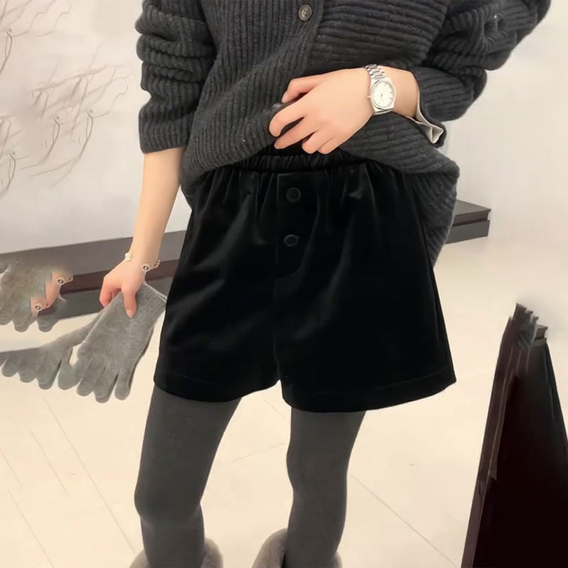 高端定制黑色丝绒大码阔腿裤女