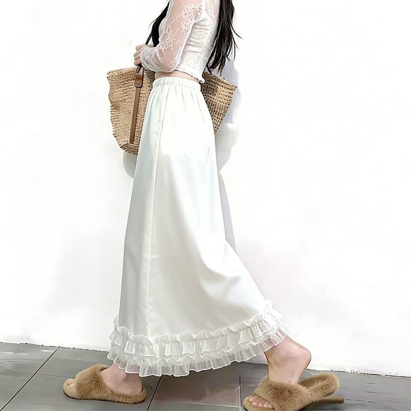 欧货高端定制白色缎面大码半身裙女2026早春新款优雅木耳A字裙子,女装/女士精品,大码半身裙,淘宝优惠券,粉丝福利购,淘宝优惠卷