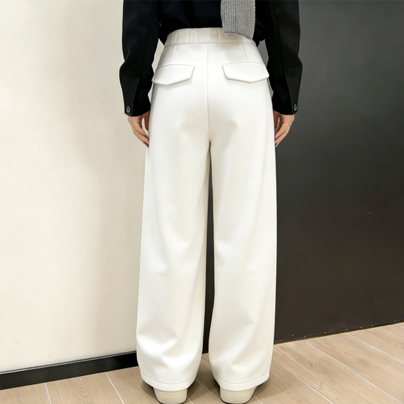 欧货高端定制米白色毛呢大码阔腿裤女2026早春新款慵懒休闲直筒裤,女装/女士精品,大码裤装,淘宝优惠券,粉丝福利购,淘宝优惠卷