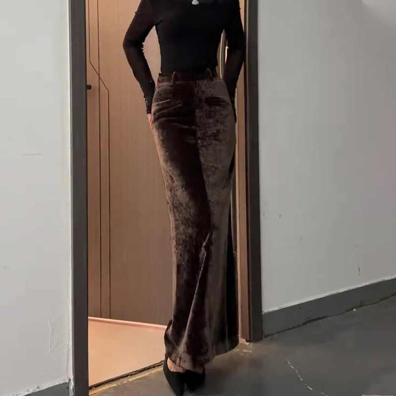 欧货高端定制深棕色大码半身裙女