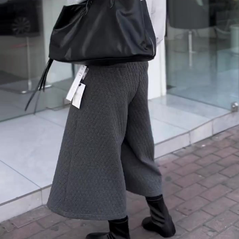 欧货高端定制灰色夹棉大码阔腿裤