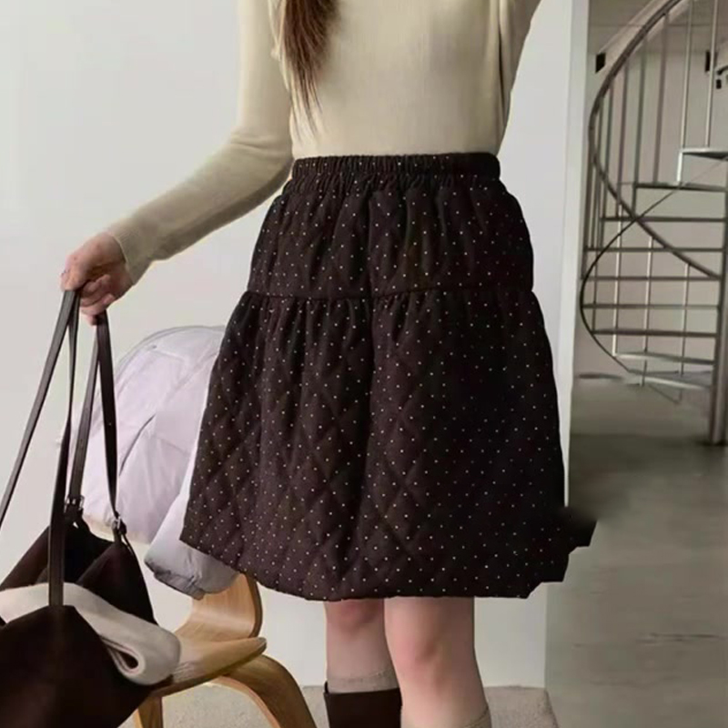 高端定制棕色夹棉大码波点半身裙