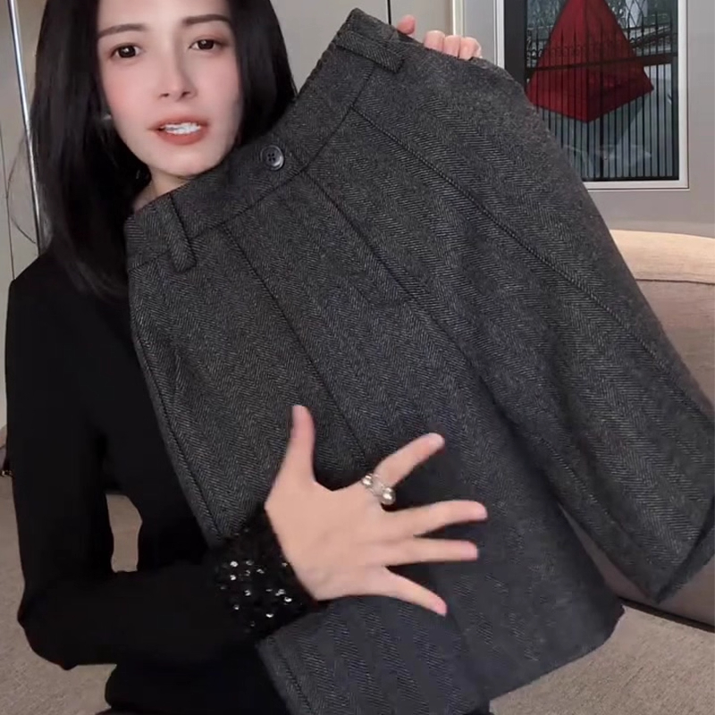 欧货高端定制深灰色大码阔腿裤女