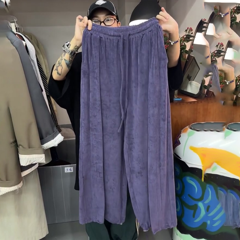 欧货高端定制淡紫色大码阔腿裤女