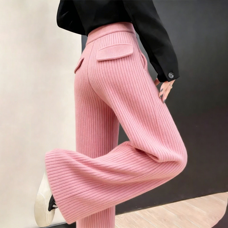 欧货高端定制樱花粉色针织大码阔腿裤女2026早春新款休闲直筒裤子,女装/女士精品,大码裤装,淘宝优惠券,粉丝福利购,淘宝优惠卷