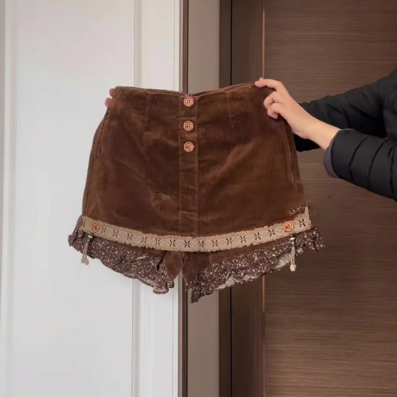 高端定制棕色灯芯绒大码半身裙裤