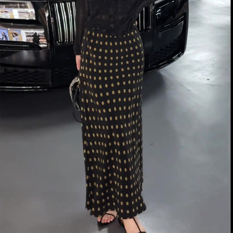 欧货高端定制黑色波点大码半身裙
