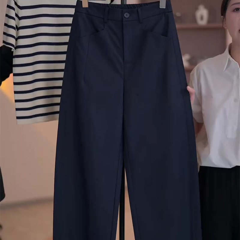 藏青色高腰显瘦时尚感窄版直筒裤女2025夏季新款简约休闲风阔腿裤,女装/女士精品,大码裤装,淘宝优惠券,粉丝福利购,淘宝优惠卷