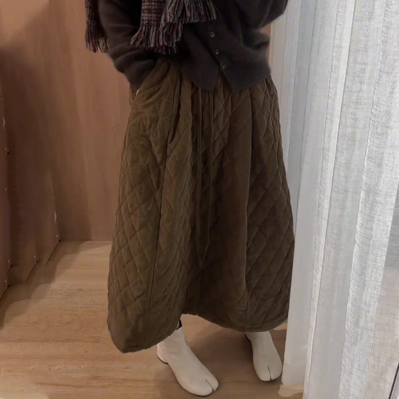 欧货高端定制咖色大码半身棉裙女